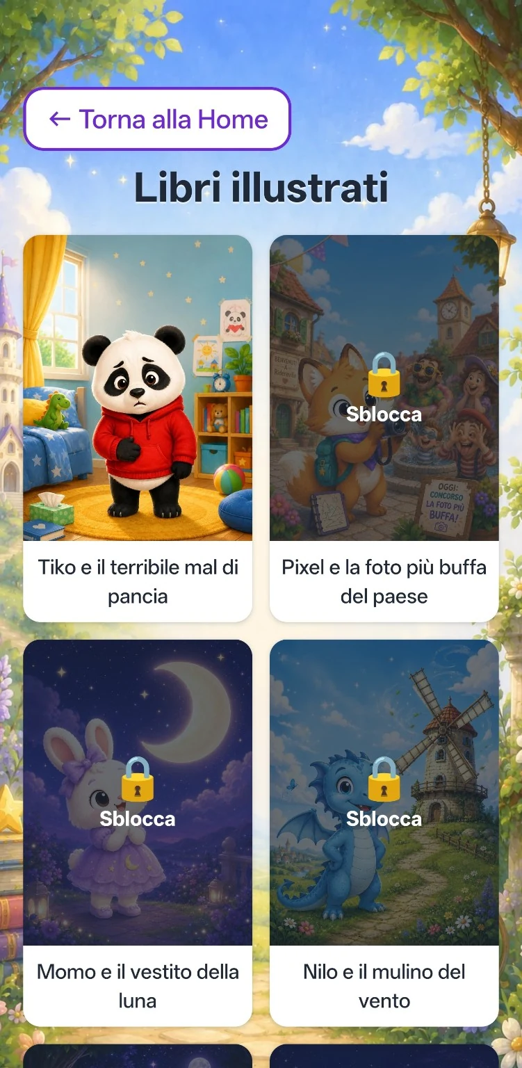 Libreria illustrata di Zefilandya Academy con libri e personaggi